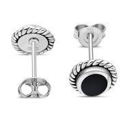 Medium Oval Black Onyx Stud Silver Earrings, e335